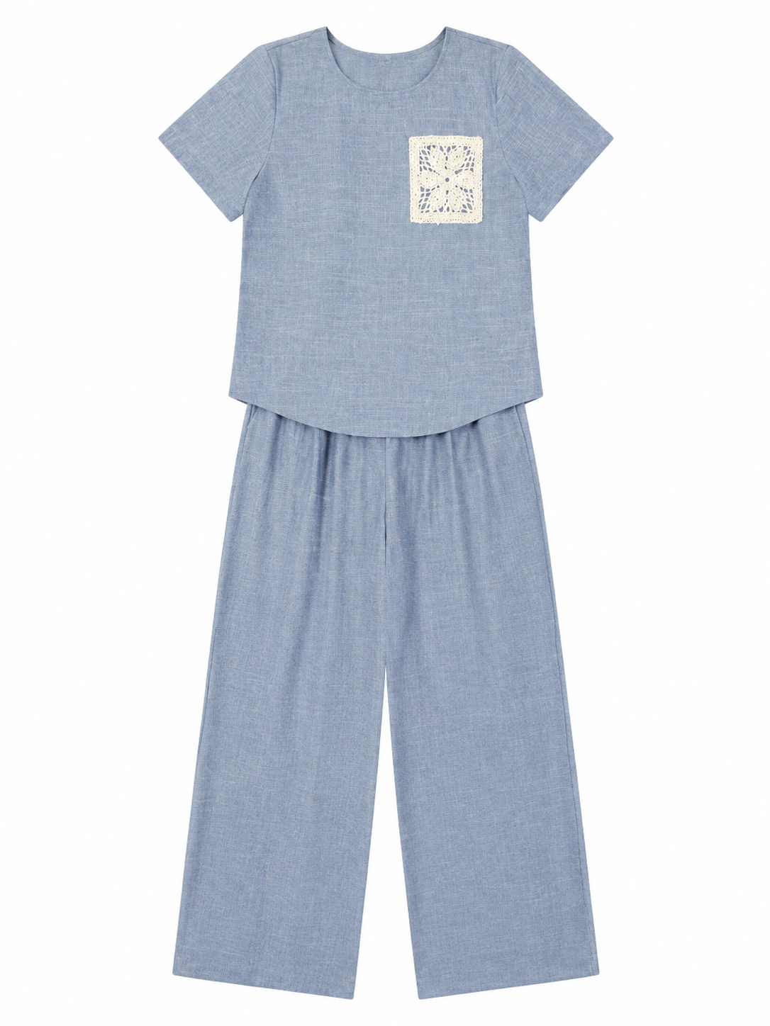 Women’s Linen-Blend Embroidered Pocket Co-ord Set W-42962+W-42961