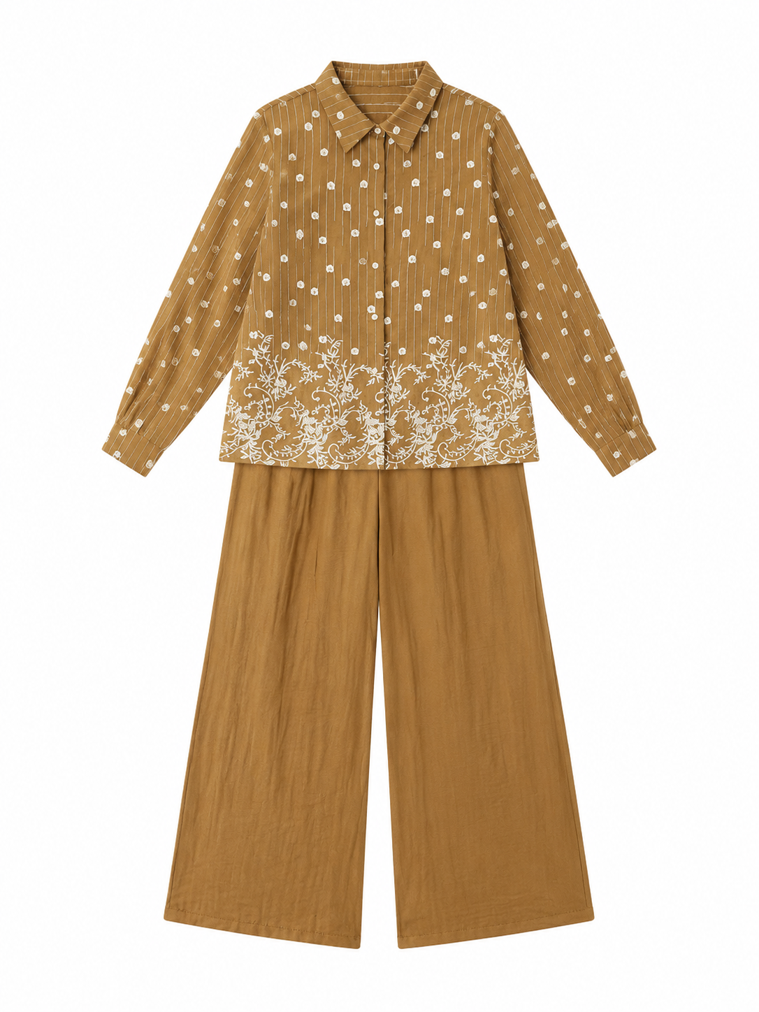 Women’s Boho Embroidered Wide-Leg Co-ord Set W-43108+W-43115