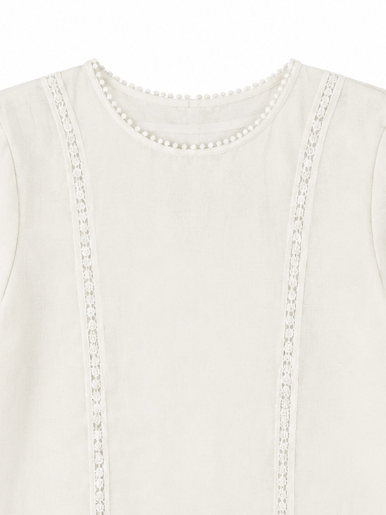 Women's Ivory Lace-Trim Short-Sleeve Top M-42797