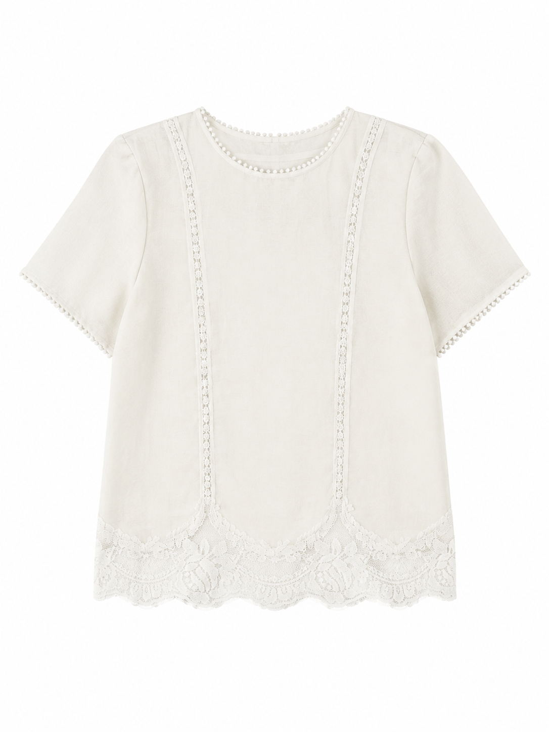 Women's Ivory Lace-Trim Short-Sleeve Top M-42797