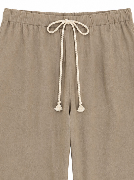 Women's Taupe Drawstring Wide-Leg Pants P-25543