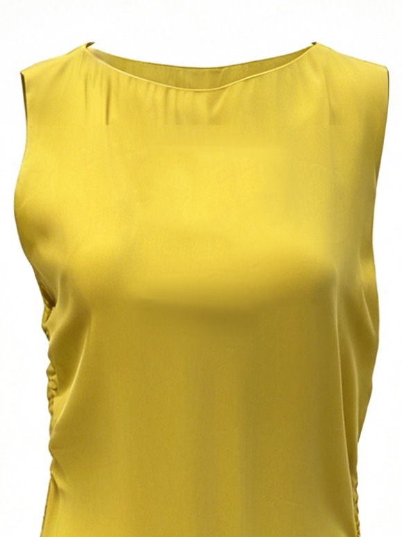 Women's Mustard Satin Asymmetric Sleeveless  Dress W-35967