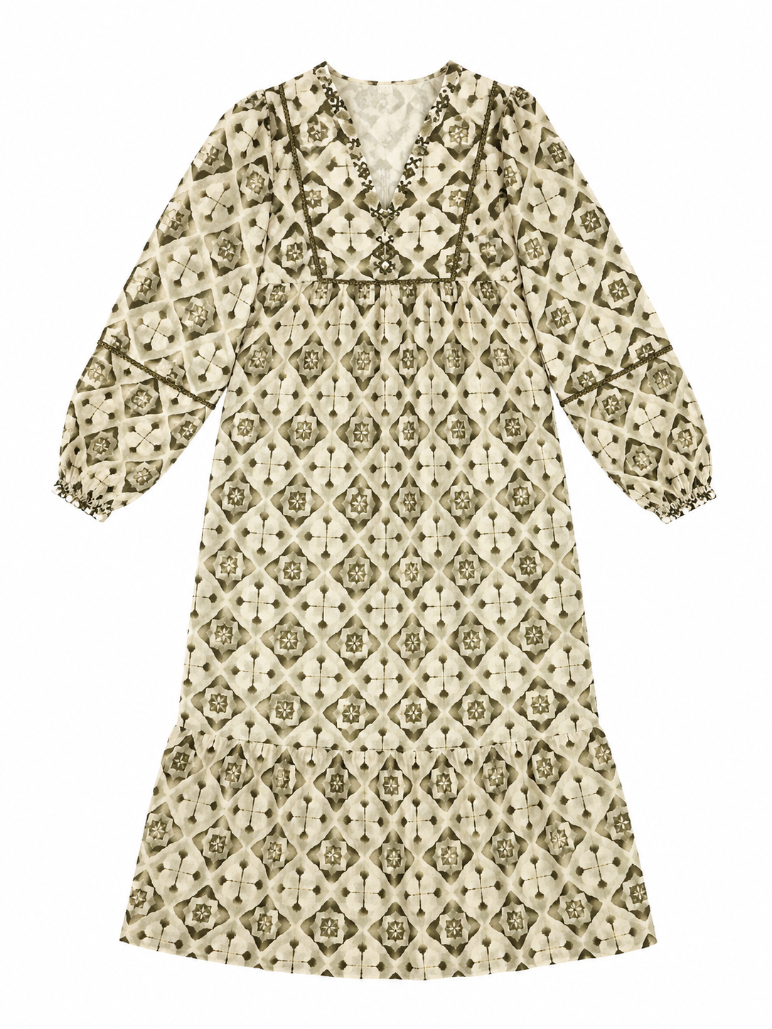 Women's Green Geometric Print Belted Shirt Dress A-42879