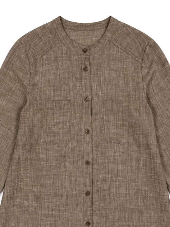 Women's Mocha Textured Button-Front Shirt Dress A-43182