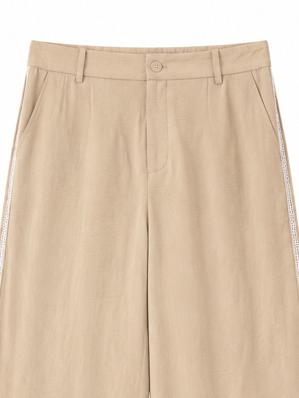 Women's Beige Pleated Wide-Leg Pants D-41219H