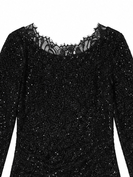 Women's Black Long-Sleeve Lace Shift Dress L-40445