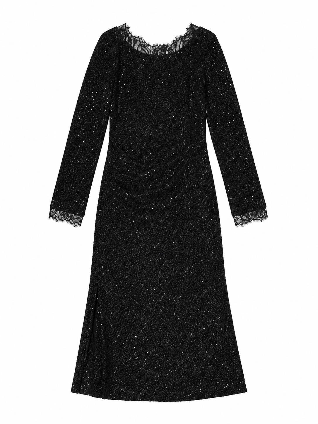 Women's Black Long-Sleeve Lace Shift Dress L-40445