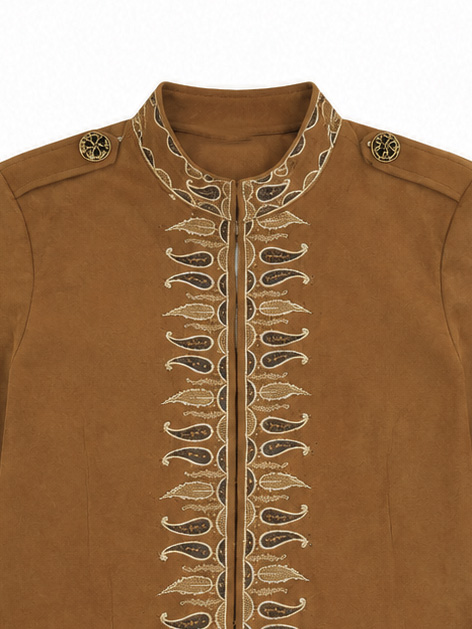 Women's Caramel Folk Embroidered Long-Sleeve Tunic LA-260994