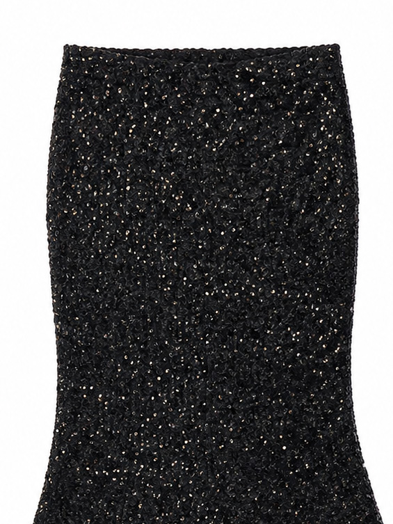 Women's Black Shimmer Mermaid-Hem Midi Skirt W-37744