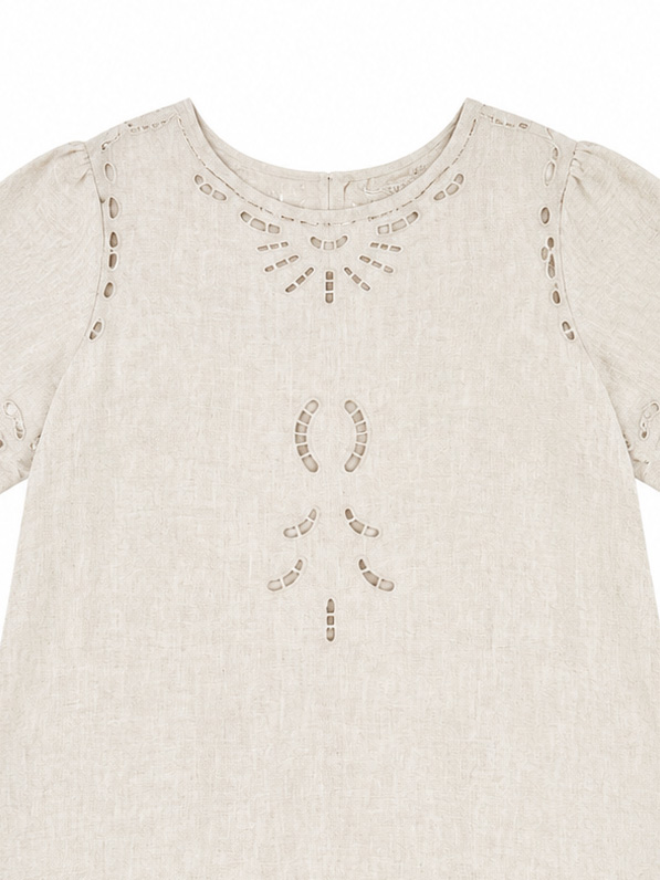 Women's Ivory Floral Embroidered Short-Sleeve Dress W-42945