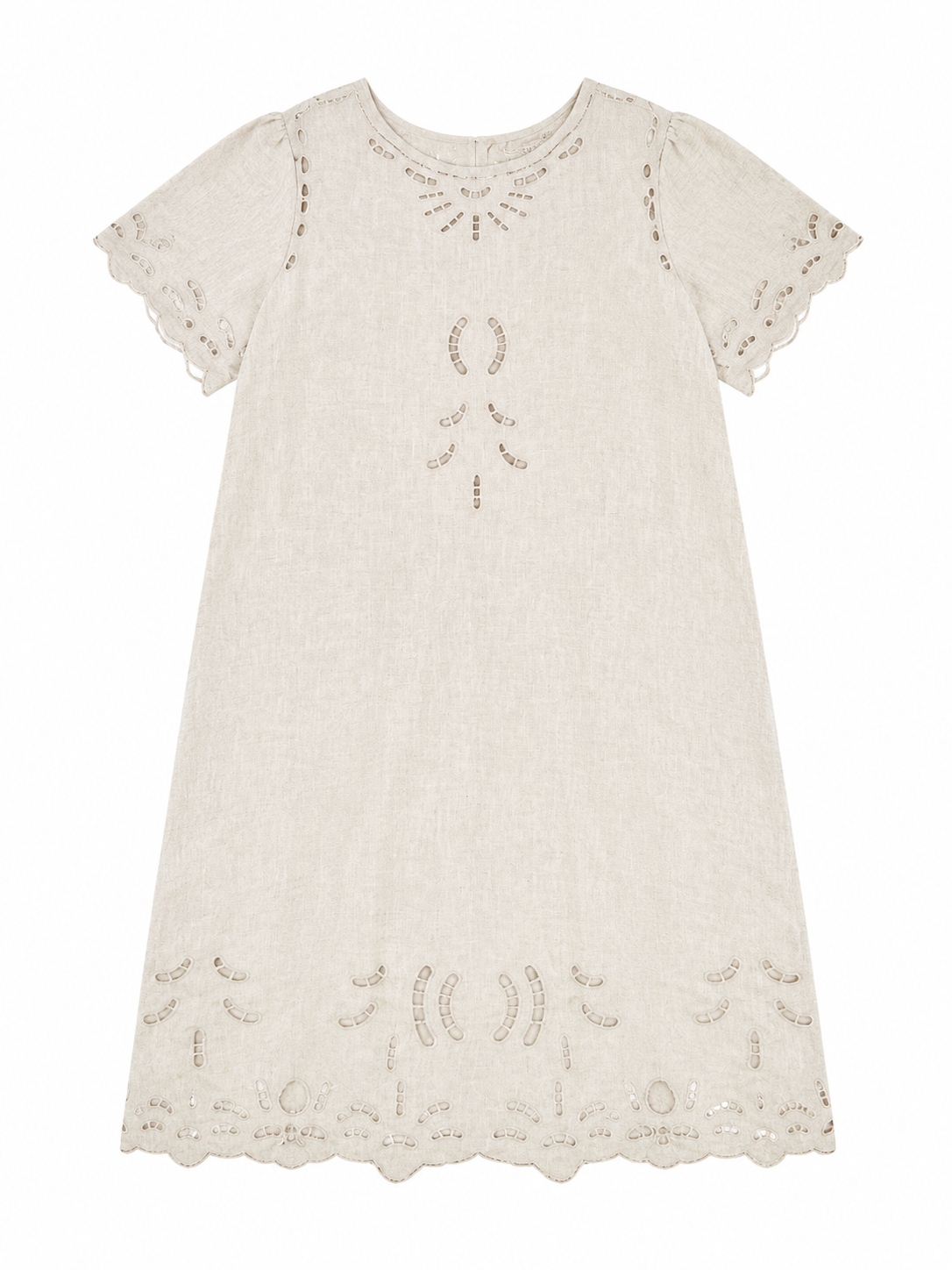 Women's Ivory Floral Embroidered Short-Sleeve Dress W-42945