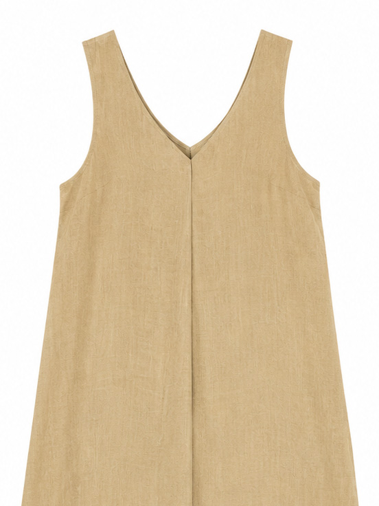Women's Camel Sleeveless Minimalist Shift Dress W-42955
