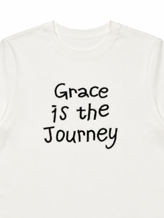Women's White Grace Is the Journey Slogan T-Shirt 868