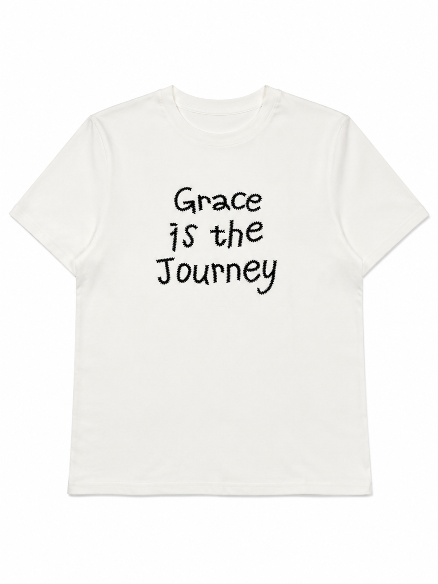Women's White Grace Is the Journey Slogan T-Shirt 868