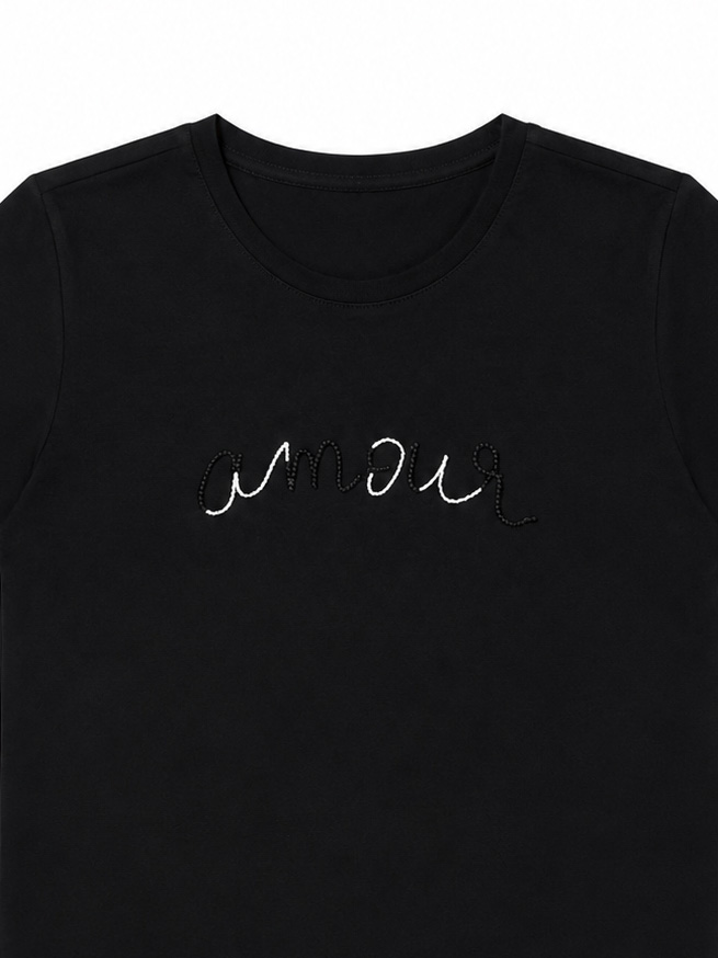 Women's Black Minimal Script Graphic T-Shirt 1297