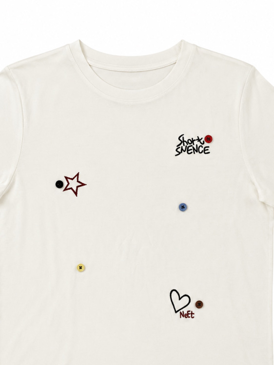 Women's White Tiny Doodle Graphic T-Shirt 9099
