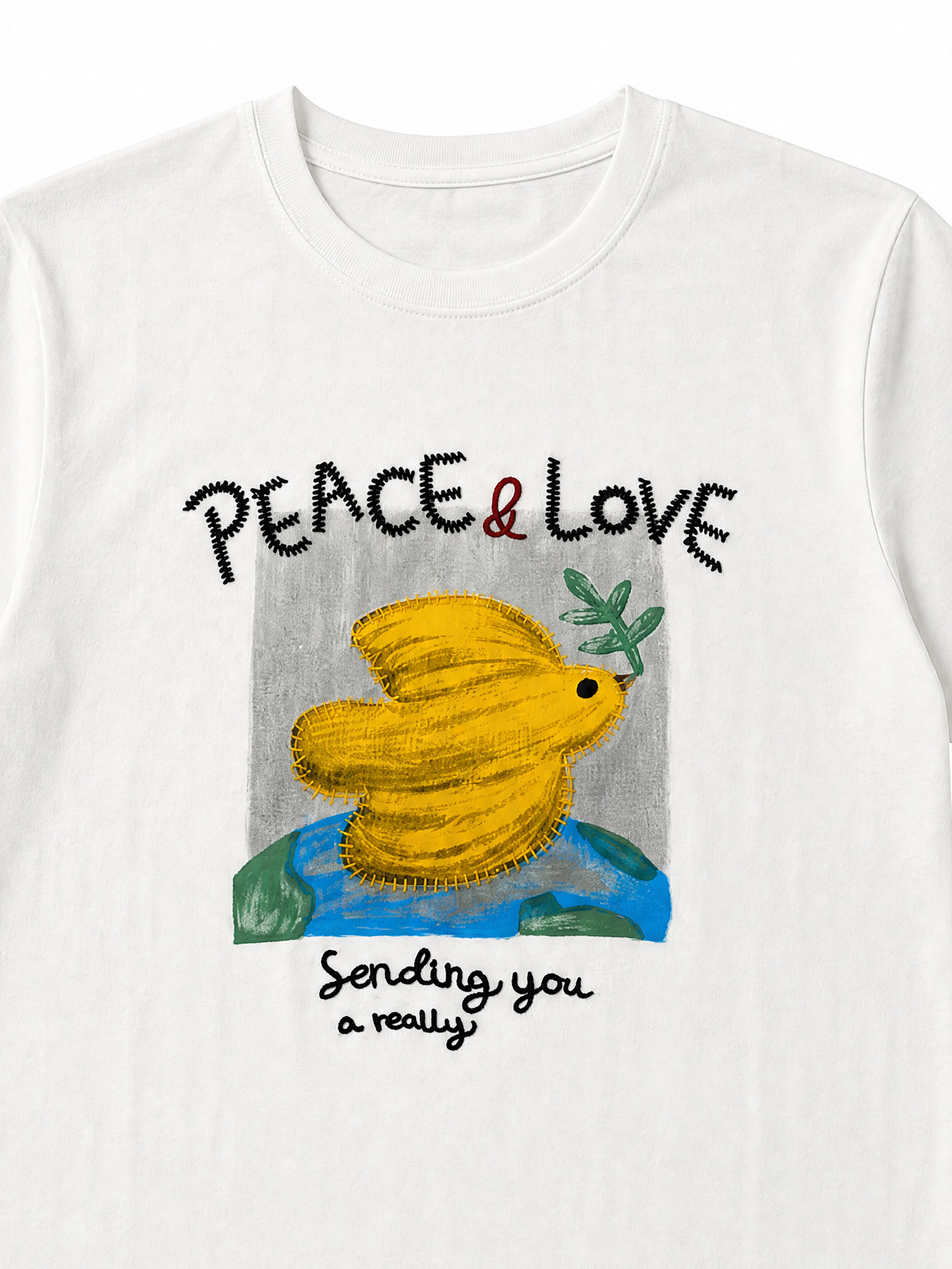 Women's White Peace and Love Frog Graphic T-Shirt 9799
