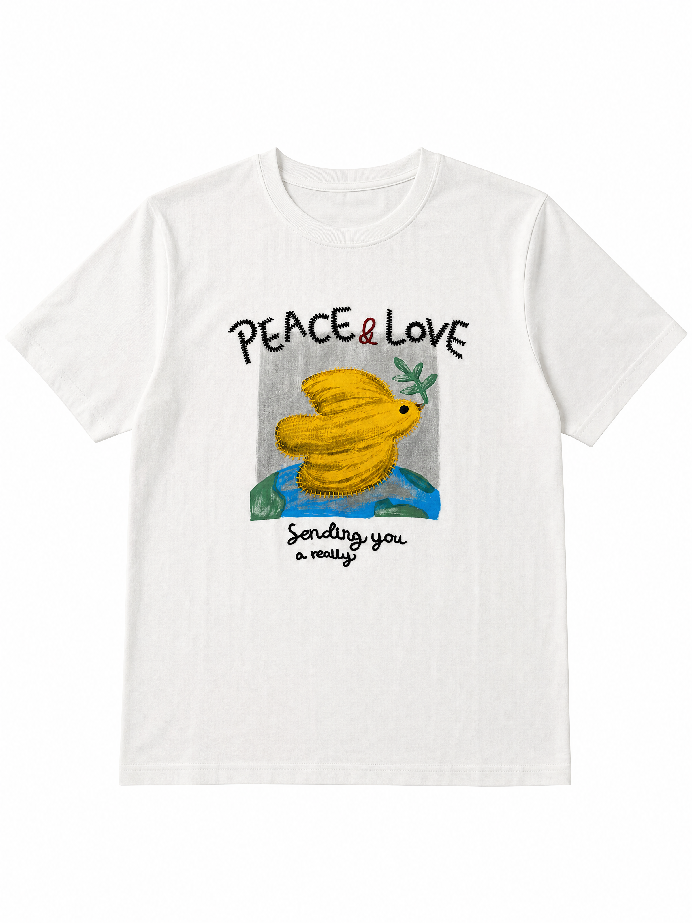 Women's White Peace and Love Frog Graphic T-Shirt 9799