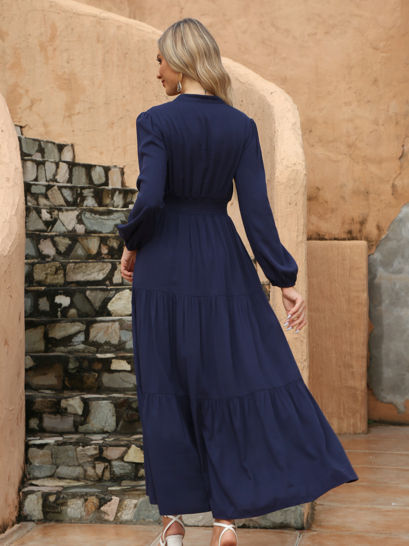 Women’s Boho Embroidered Tassel Tie Maxi Dress D-36050