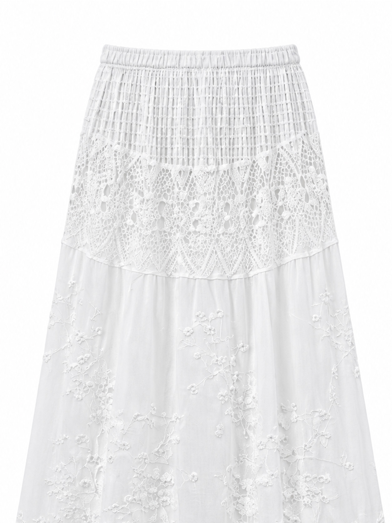 Women's White Floral Lace Maxi Skirt with Scalloped Hem 5118