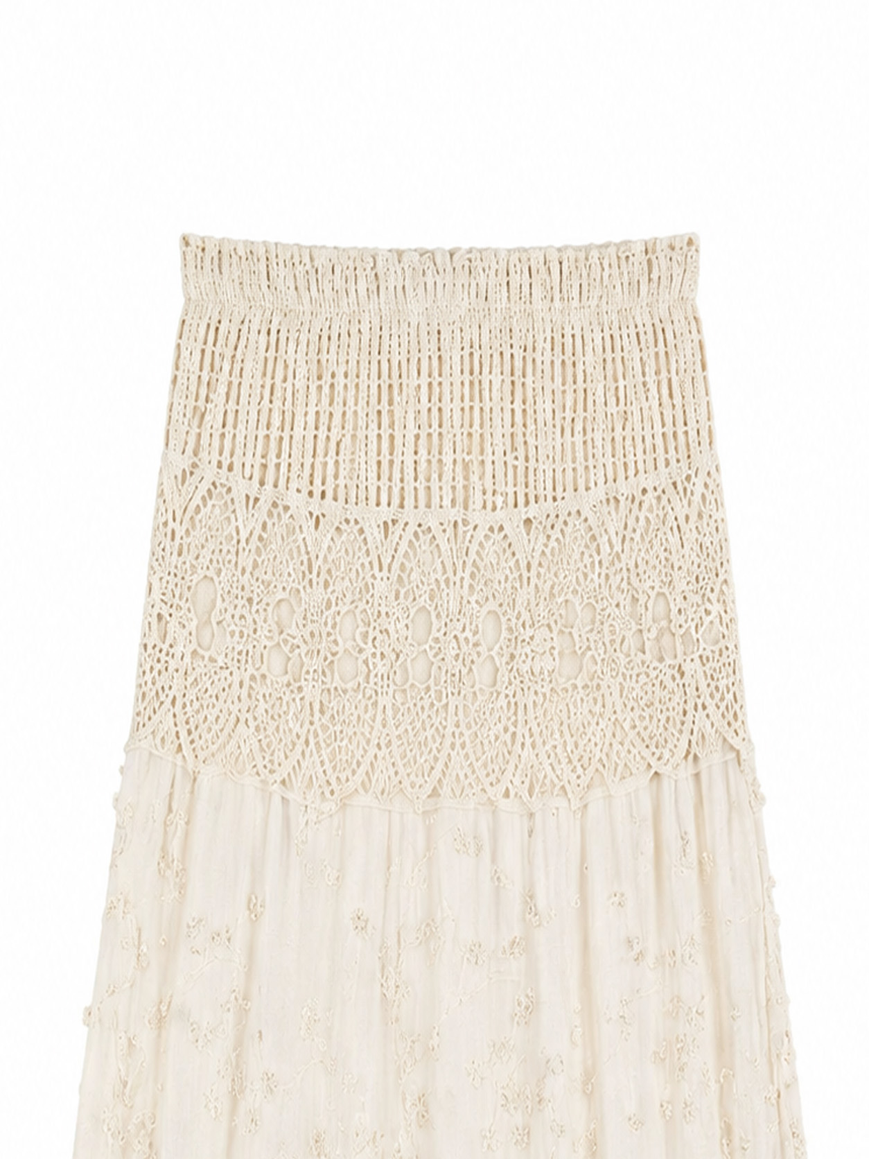 Women's White Floral Lace Maxi Skirt with Scalloped Hem 5118