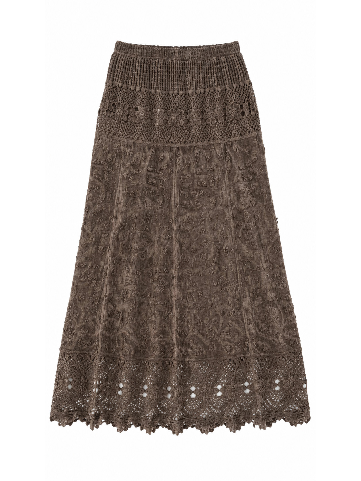 Women's White Floral Lace Maxi Skirt with Scalloped Hem 5118