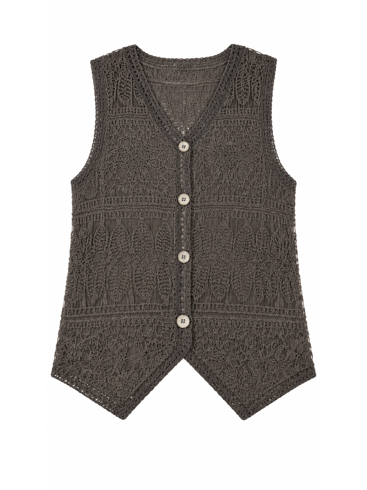 Women's White V-Neck Button-Front Crochet Vest A29