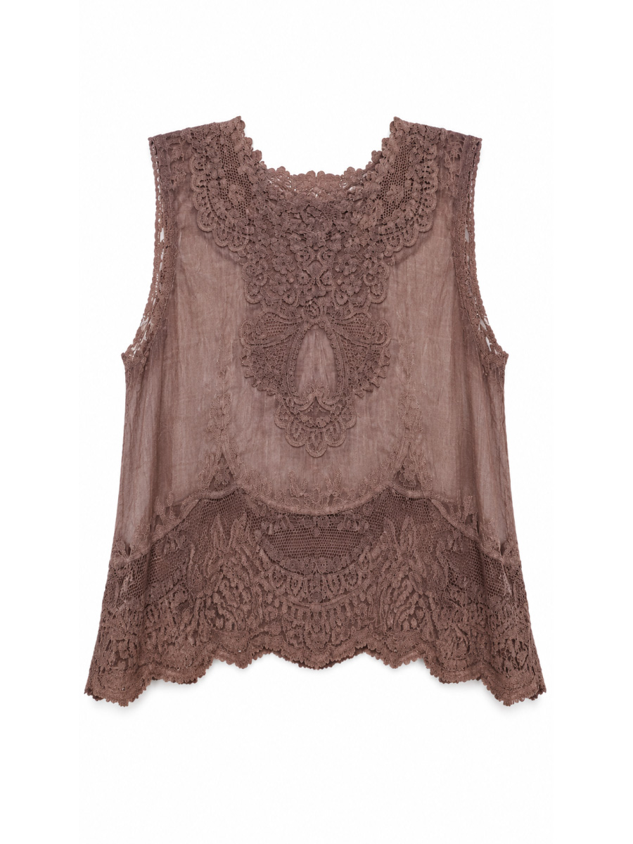 Women's White Floral Lace Sleeveless Tank Top C11