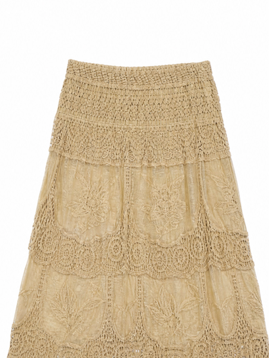 Women's White High-Waist Floral Lace Maxi Skirt 5095