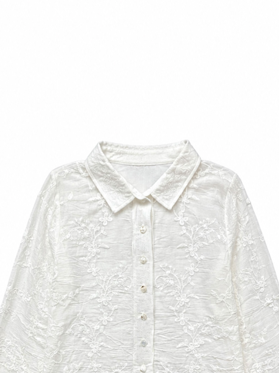Women's Floral Lace Button-Up Long-Sleeve Shirt K30