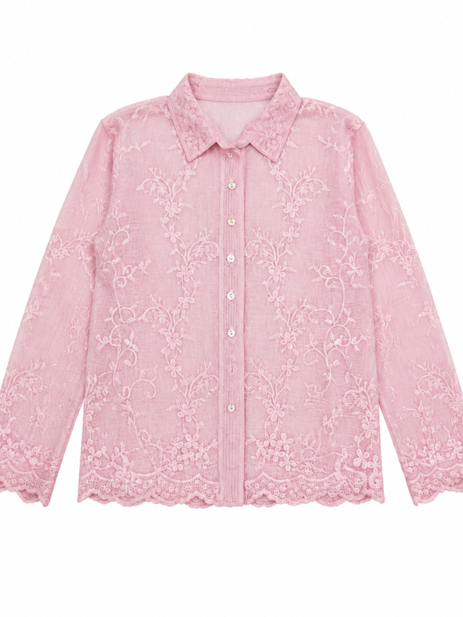 Women's Floral Lace Button-Up Long-Sleeve Shirt K30