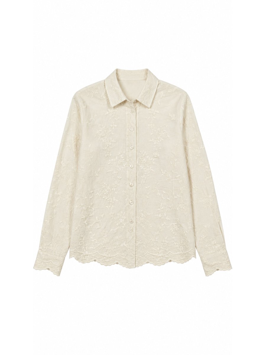 Women's Floral Lace Button-Up Long-Sleeve Shirt K30