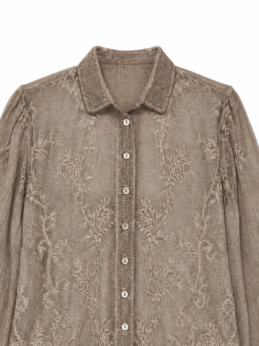 Women's Floral Lace Button-Up Long-Sleeve Shirt K30