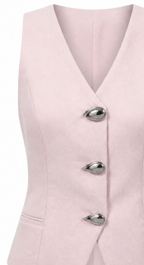 Blush Pink V‑Neck Linen‑Look Fitted Cropped Waistcoat Vest C-42786