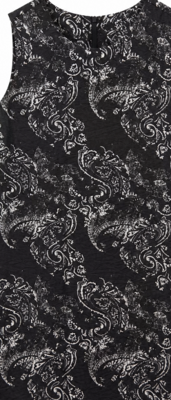 Black‑White Paisley Print Sleeveless Loose‑Fit Shift Mini Dress M-42557