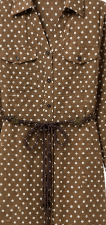 Elegant Coffee‑Color Polka‑Dot Long‑Sleeve Midi Dress For Office & Daily Outfit W-43315