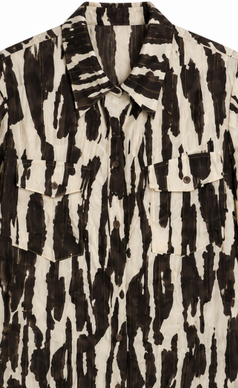 Relaxed Fit Animal Print Lapel Shirt With Double Chest Pockets Daily Casual Top W-43483