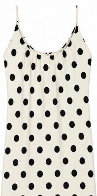 Elegant White Base Black Dots Sleeveless Dress, Spaghetti‑Strap Gathered‑Neck Loose‑Fit Flow‑y Summer Midi Slip Dress W-38734