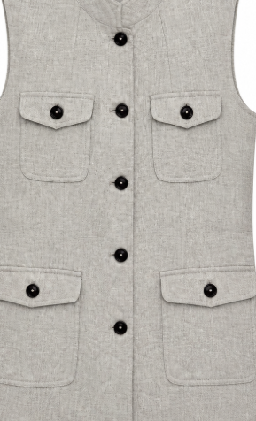 Women's Linen Utility Vest Jacket, Stand‑Collar Single‑Breasted Multi‑Pocket Sleeveless Tailored Waistcoat W-41369