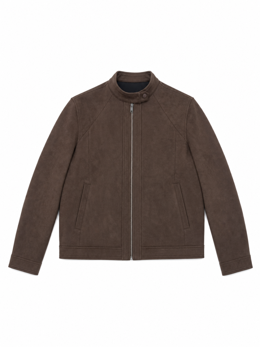Retro Slim‑Fit Faux‑Suede Biker Jacket C-43334