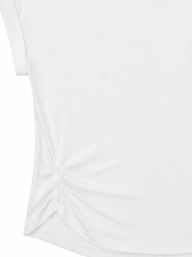 Women's White Side‑Twist Knot T‑Shirt, Round‑Neck Rolled Cap‑Sleeve Asymmetrical Hem Casual Summer Top C-41888