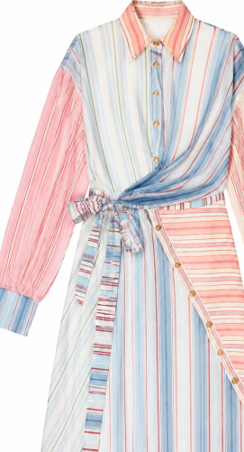 Women’s Striped Chiffon Belted Wrap Shirt Maxi Dress LA-030413