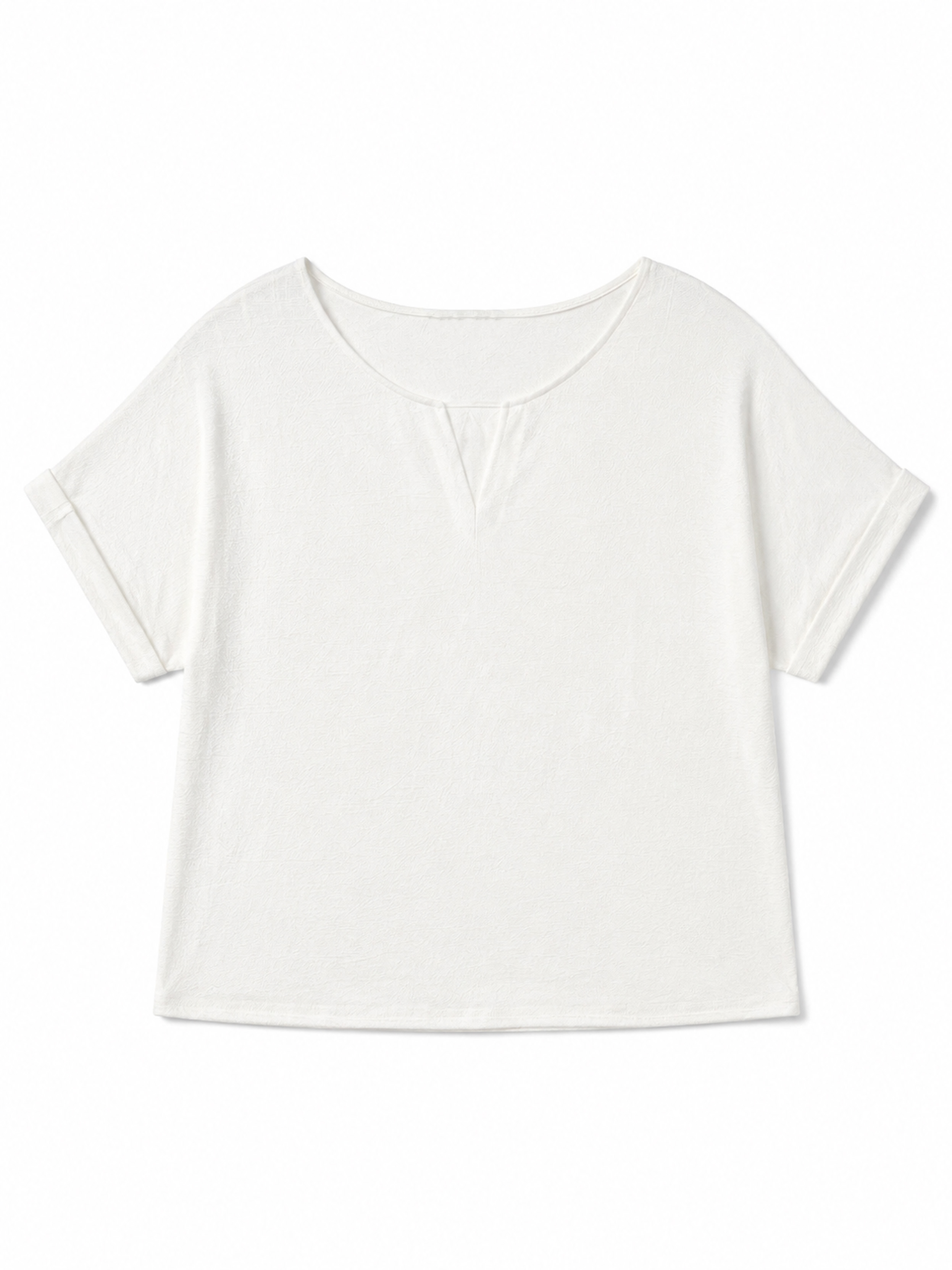 Elegant Everyday Loose Short‑Sleeve Top, Women Notch V‑Neck Pleated Front Textured Lightweight Summer Blouse A-42266H