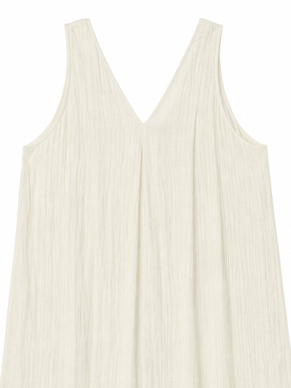 Women's Cream Crinkled‑Texture Sleeveless Maxi Dress, V‑Neck Front Pleated Loose‑Fit Split‑Side Flowy Summer Sundress c-41961