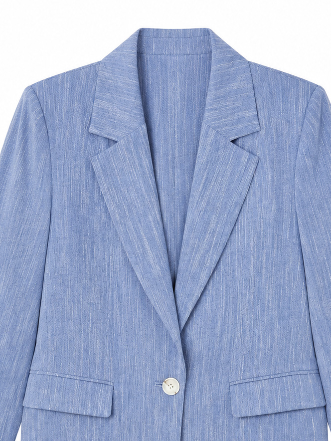 Versatile Light‑Blue Linen‑Texture Blazer C-43259