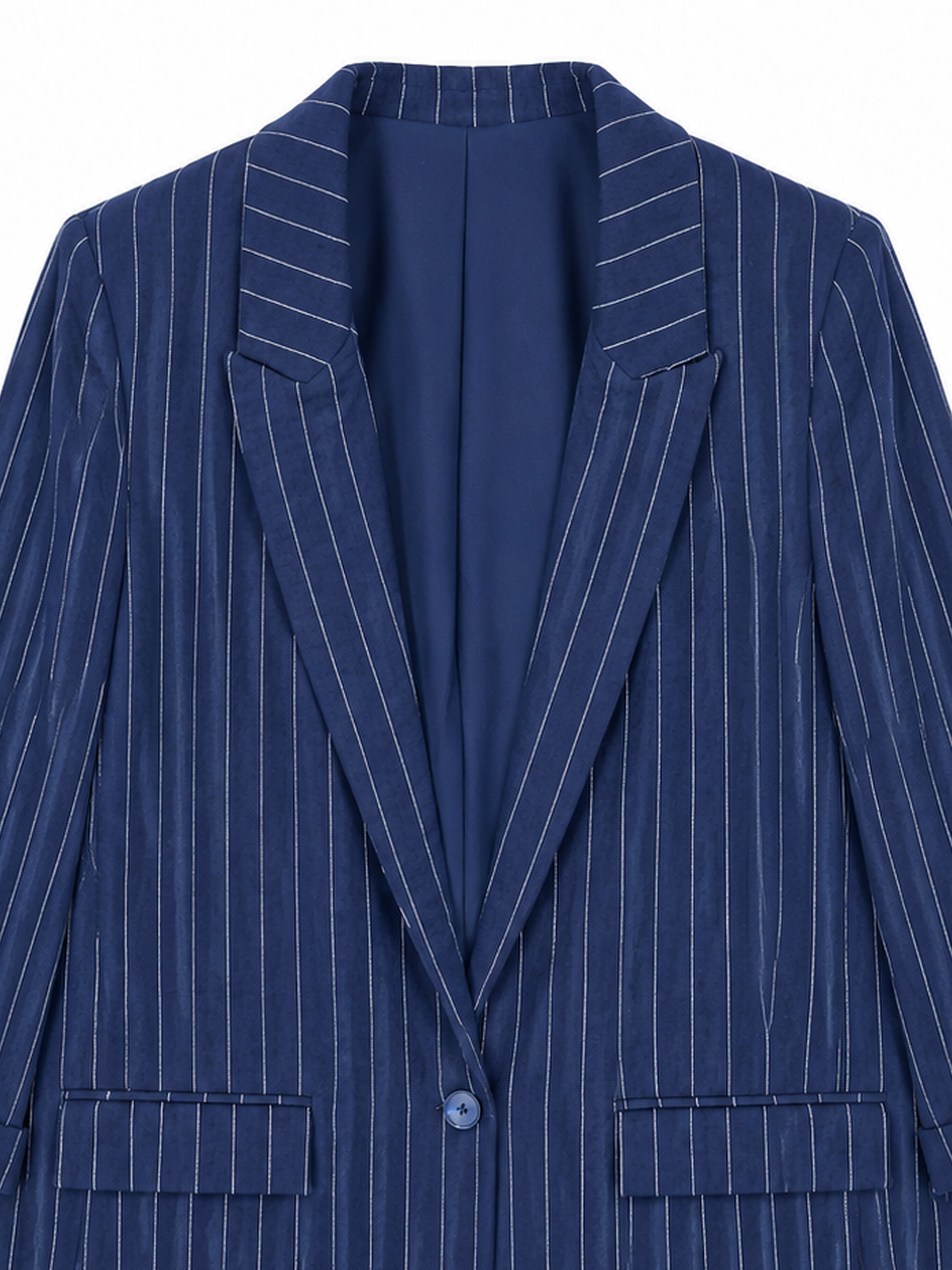 Elegant Navy Vertical‑Stripe Linen‑Style Blazer C-43588