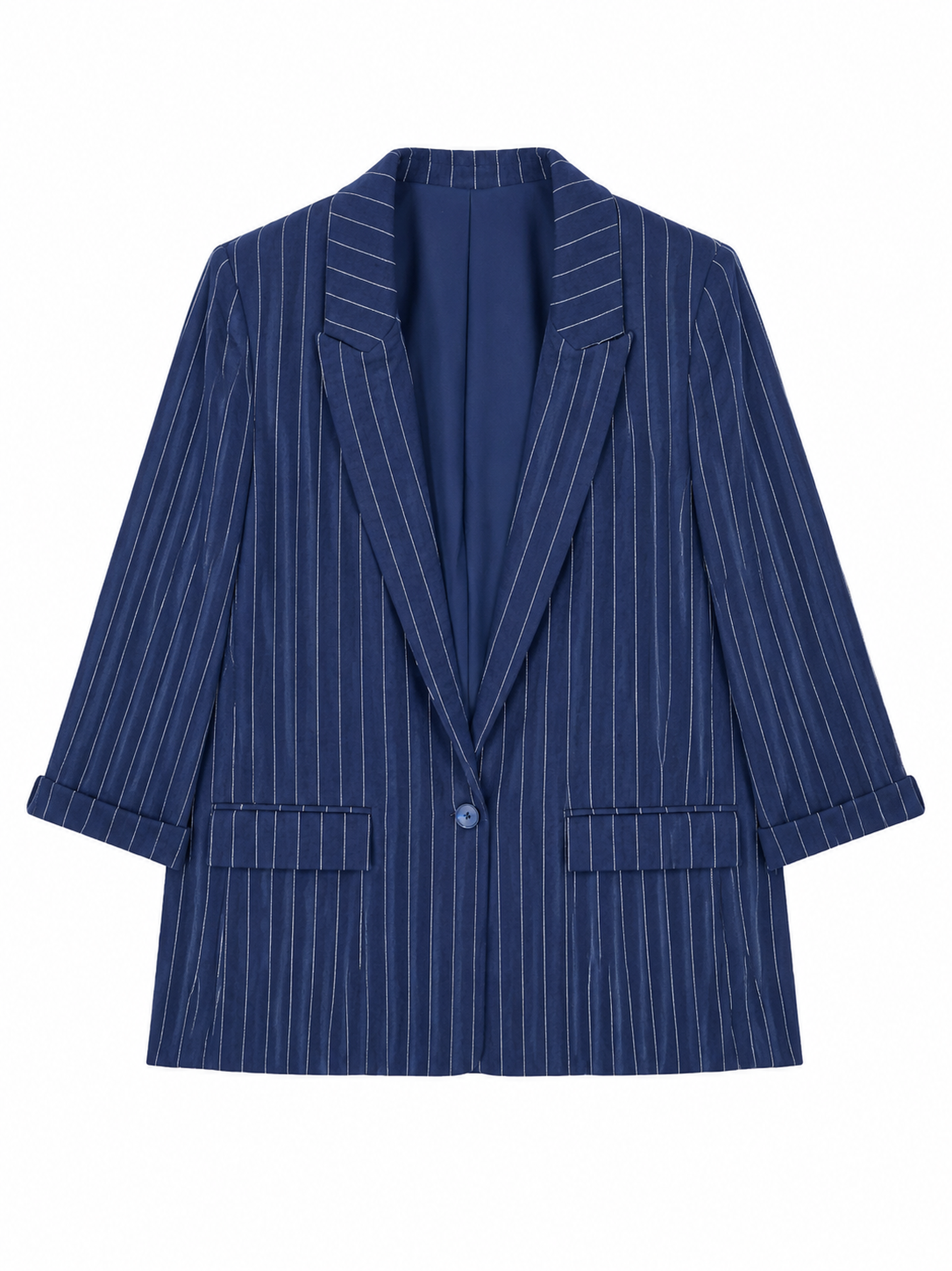Elegant Navy Vertical‑Stripe Linen‑Style Blazer C-43588