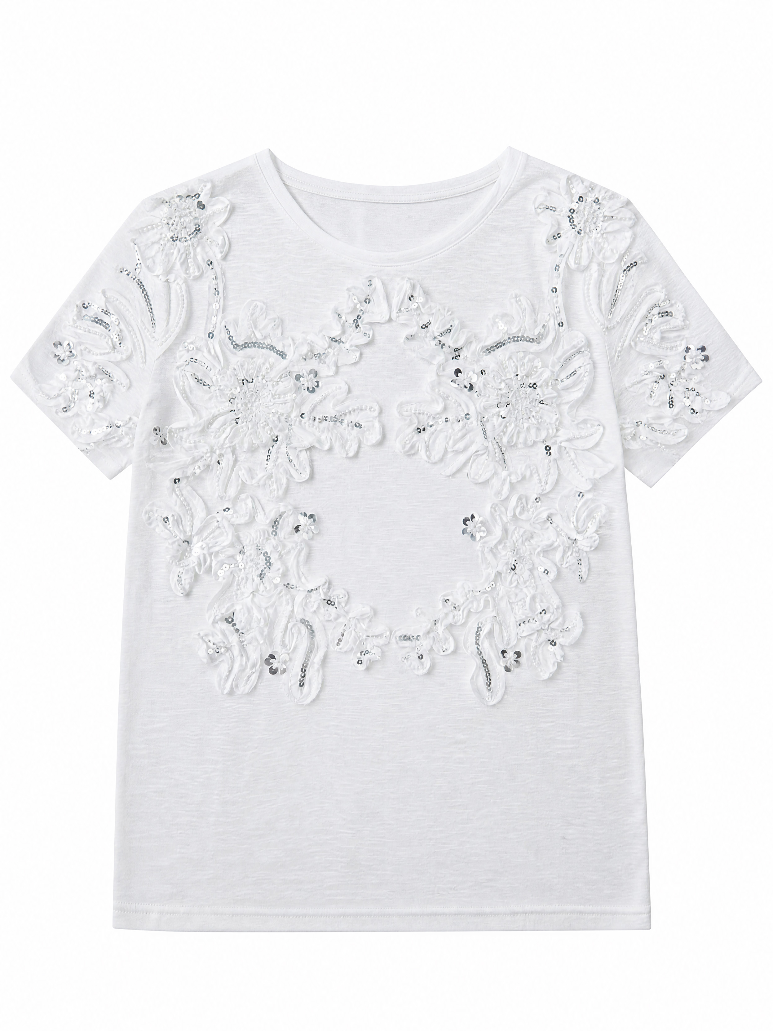 Chic Heavy‑Work 3D Floral Beaded Top M-42239