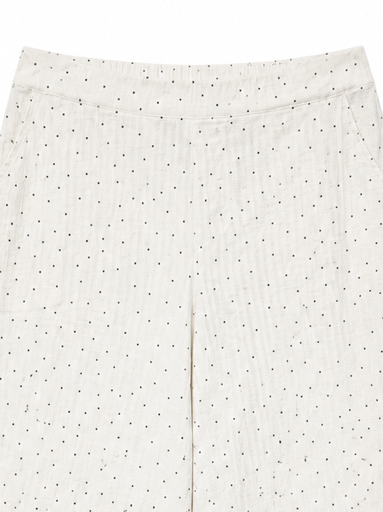 Women's Cream Polka‑Dot Linen‑Texture Wide‑Leg Cropped Trousers M-43507