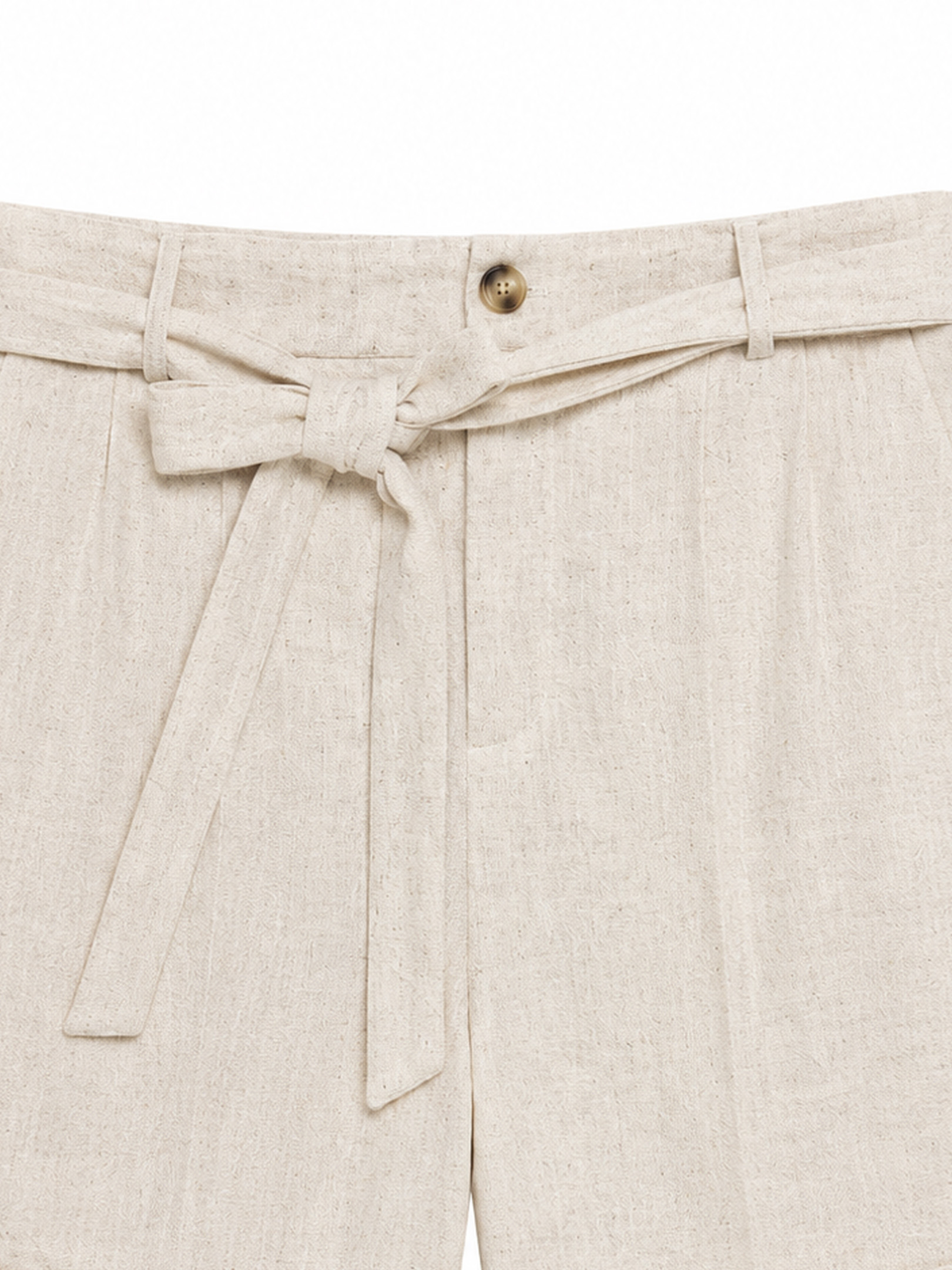 Women's Beige Linen‑Texture High‑Waist Shorts M-LA0408431H